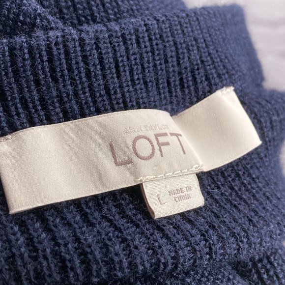 Ann Taylor LOFT Large L Navy Metallic Shimmer Gold Sleeve Knit Pullover Sweater - Picture 3 of 4